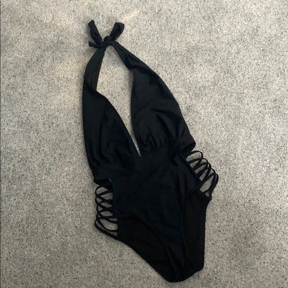 Sexy black strappy one piece